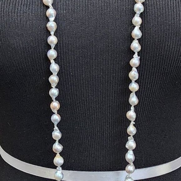 Tahitian South Seas Silver Blue Baroque Pearl Necklace 48" - Picture 4 of 6